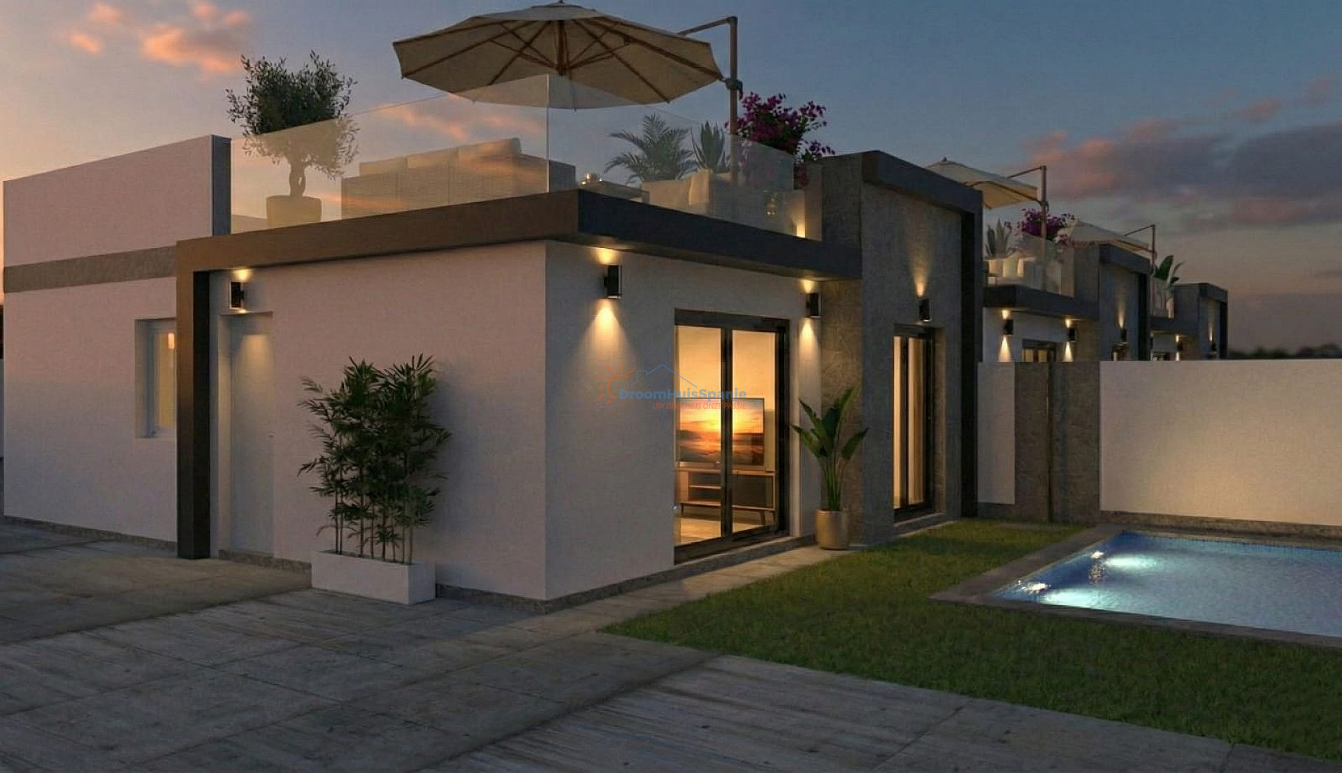 Gelijkvloerse villa met zwembad en dakterras in Balsicas, Murcia - DroomHuisSpanje